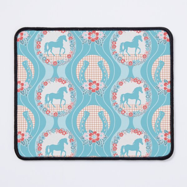 Item preview, Preppy equestrian design with floral horseshoes in hibiscus pink and aqua blue designed and sold by colorofmagic.