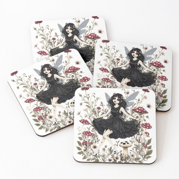 Item preview, Vintage look goth fairy with red toadstools designed and sold by Invisible-Cult.