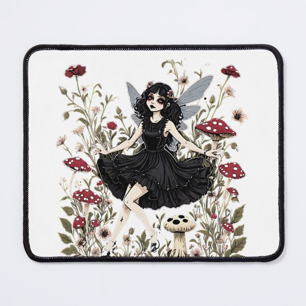 Item preview, Vintage look goth fairy with red toadstools designed and sold by Invisible-Cult.