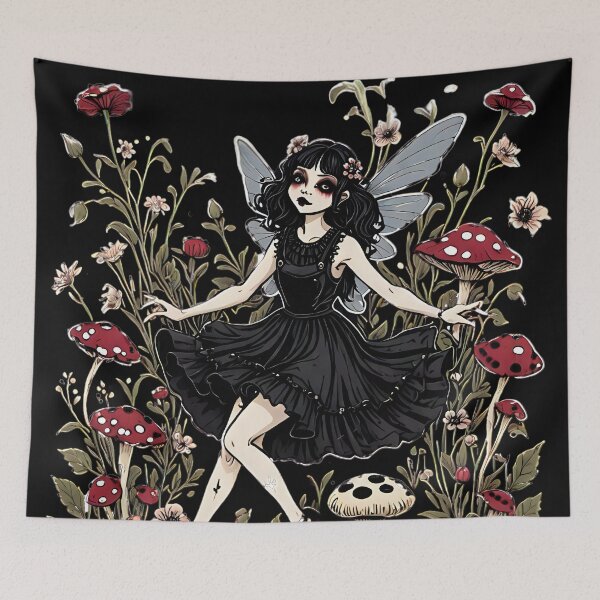 Item preview, Vintage look goth fairy with red toadstools designed and sold by Invisible-Cult.