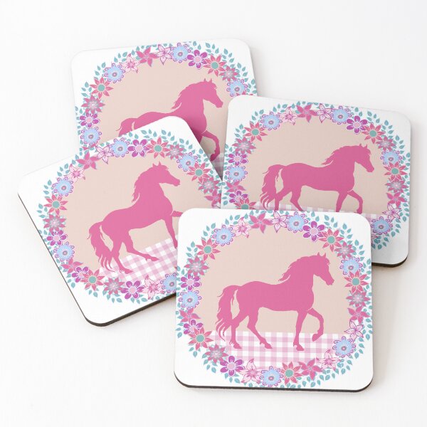 Artikelvorschau, rosa Pferd in Blumenkranz entworfen und verkauft von colorofmagic.