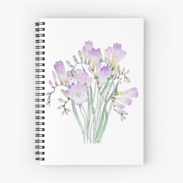 Item preview, hand painted purple freesia flowers ink and watercolour painting designed and sold by ColorandColor.