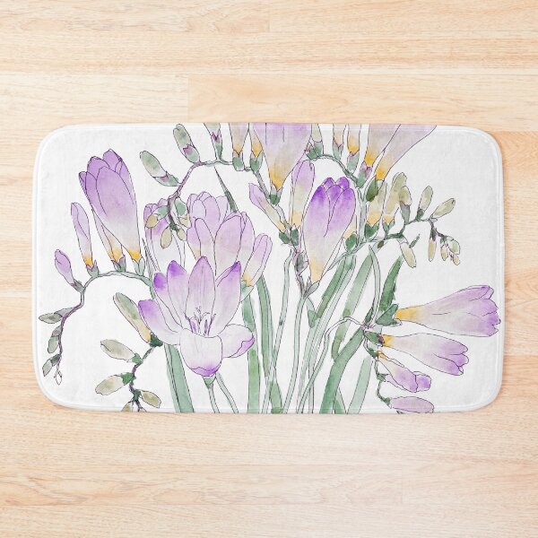 Item preview, hand painted purple freesia flowers ink and watercolour painting  designed and sold by ColorandColor.