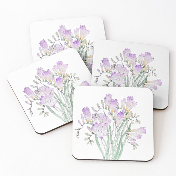 Item preview, hand painted purple freesia flowers ink and watercolour painting  designed and sold by SelenePaintings .