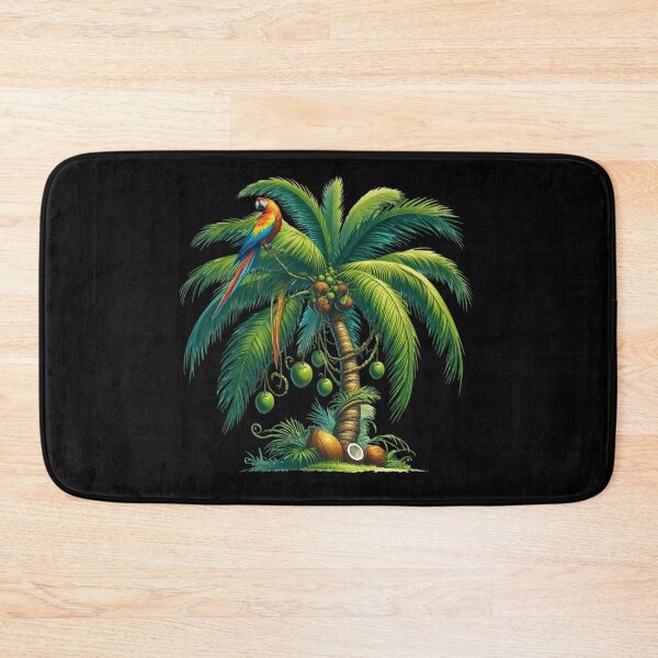 Item preview, Colorful Parrot Perched on the Frond of a Palm tree is Bearing Several Green Coconuts designed and sold by macadolie.