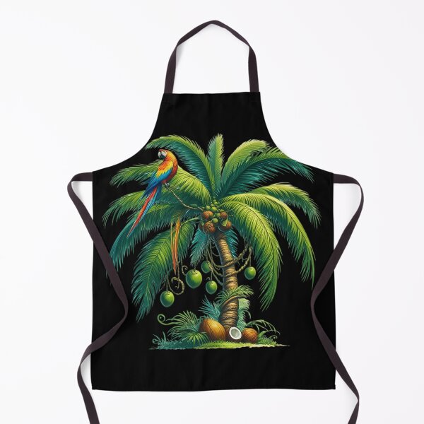 Item preview, Colorful Parrot Perched on the Frond of a Palm tree is Bearing Several Green Coconuts designed and sold by macadolie.