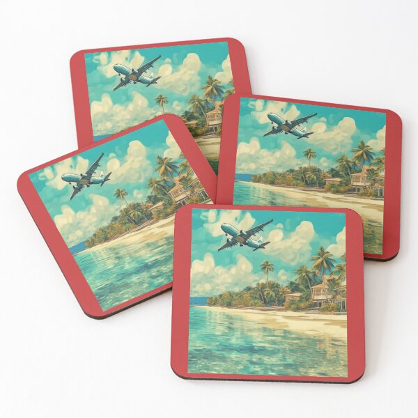 Item preview, "Tropical Beach Panorama with Luxury Hotel and Taking Off Plane" designed and sold by Artisticanvas.