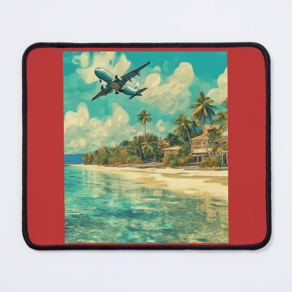 Item preview, "Tropical Beach Panorama with Luxury Hotel and Taking Off Plane" designed and sold by Artisticanvas.