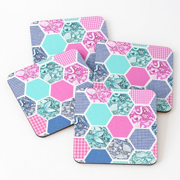 Item preview, Preppy Patchwork Coastal and gingham in hot pink and blues designed and sold by MagentaRose.