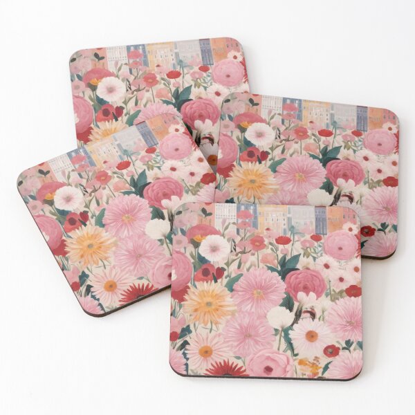 Item preview, City and Pink Flowers  Watercolor Style Colorful Art Poster designed and sold by tarzbol.