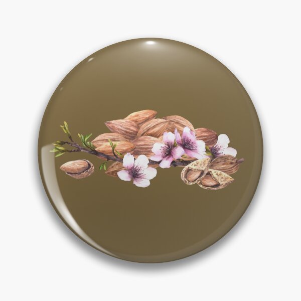 Item preview, Almond tree branch with leaves flowers. Shelled and unshelled nuts. Watercolor painted illustration designed and sold by BartolArt.
