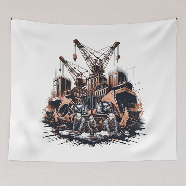 Item preview, Dynamic Construction Site with Cranes and Workers in Action designed and sold by behnay.