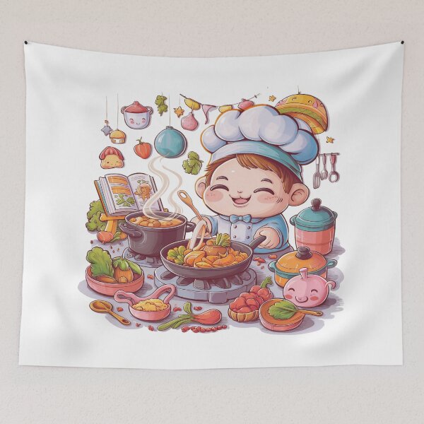 Item preview, Adorable Chef Kid Cooking Delightful Meals in Whimsical Kitchen designed and sold by behnay.