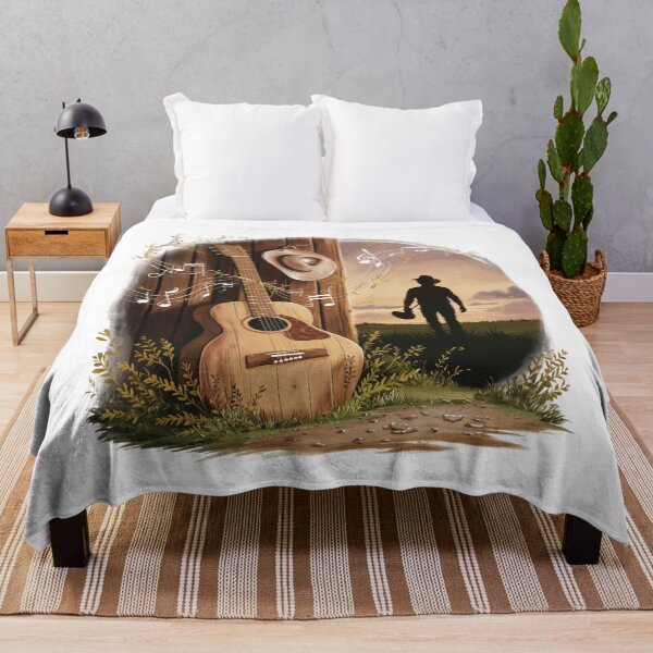 Item preview, Rustic Country Music Scene with Guitar and Cowboy Silhouette designed and sold by behnay.