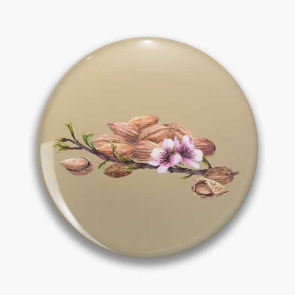 Item preview, Almond tree branch with leaves flowers and harvest nuts. Watercolor painted illustration designed and sold by BartolArt.