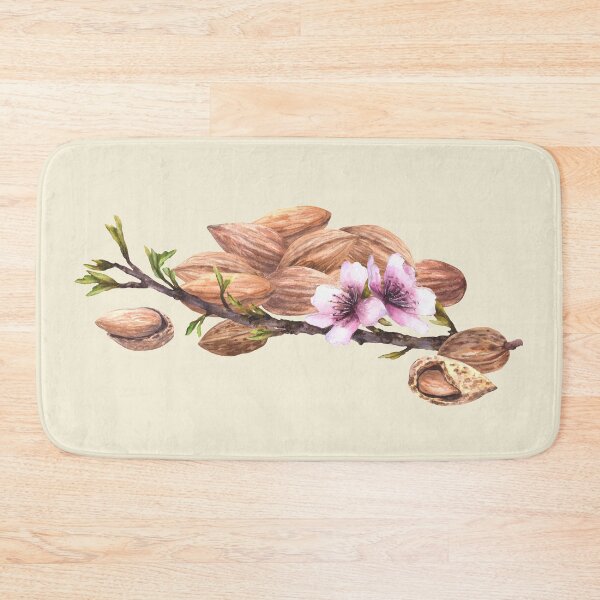 Item preview, Almond tree branch with leaves flowers and harvest nuts. Watercolor painted illustration designed and sold by BartolArt.