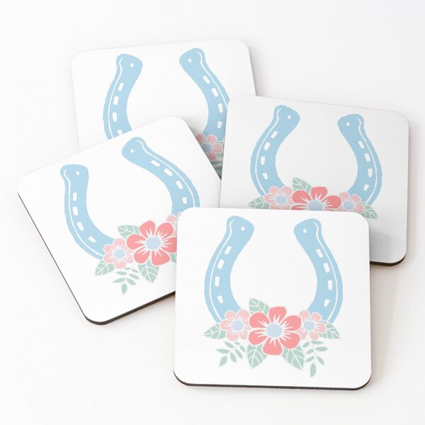 Artikelvorschau, hellblaues Hufeisen mit pastellroten Blumen entworfen und verkauft von colorofmagic.