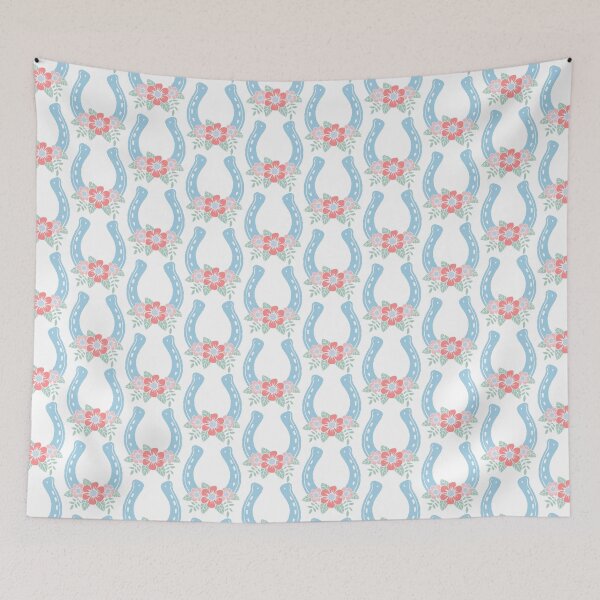 Item preview, light blue horseshoe with pastel red flowers designed and sold by colorofmagic.