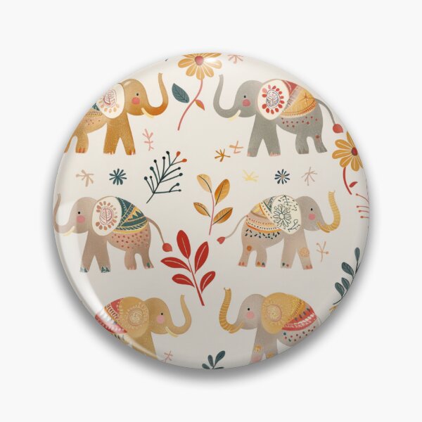 Item preview, drawing geometric seamless elephant pattern vintage colorful African Indian elephant designed and sold by HerbGimmick.