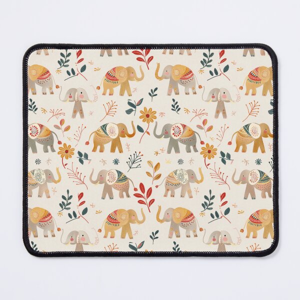 Item preview, drawing geometric seamless elephant pattern vintage colorful African Indian elephant designed and sold by HerbGimmick.