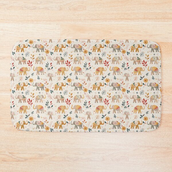 Item preview, drawing geometric seamless elephant pattern vintage colorful African Indian elephant designed and sold by HerbGimmick.