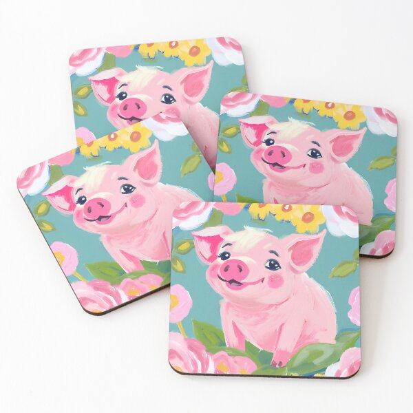 Item preview, Cute pink pig with flowers painting designed and sold by JustforFunlol.