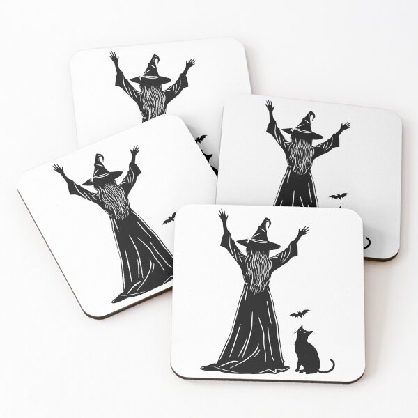 Item preview, Witch, Bat and a Cat Black and White Design designed and sold by VMPrinting.