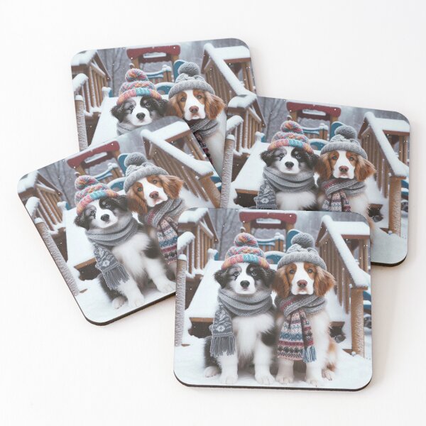 Aperçu de l'œuvre Border Collies fantaisie hivernale créée et vendue par Wags & Tails.