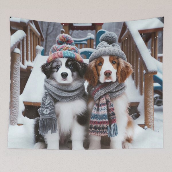 Aperçu de l'œuvre Border Collies fantaisie hivernale créée et vendue par Wags & Tails.