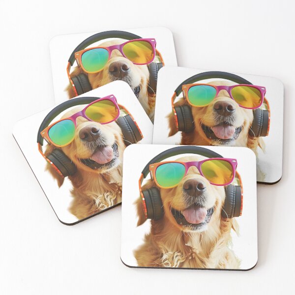 Item preview, Golden Retriever with Rainbow Sunglasses and Headphones designed and sold by jubileejungle.