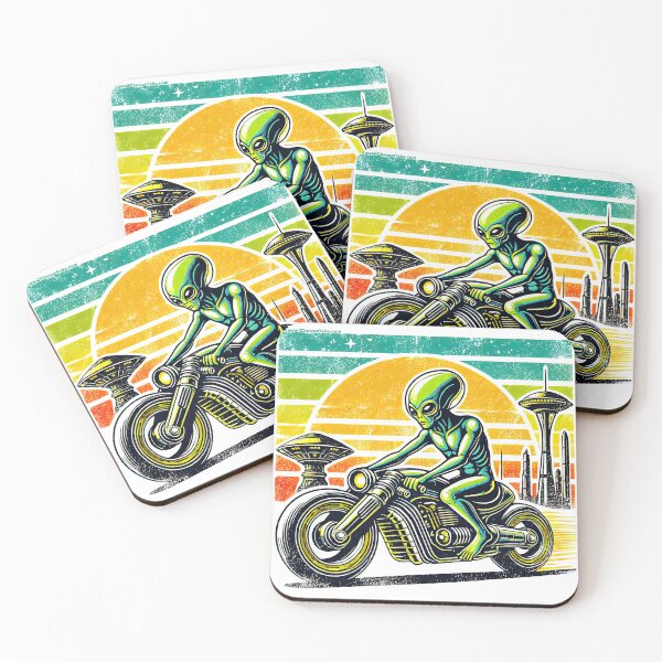 Item preview, Retro Motorcycle Alien - Vintage Sci-Fi Biker Art designed and sold by KawaiiCherryPie.