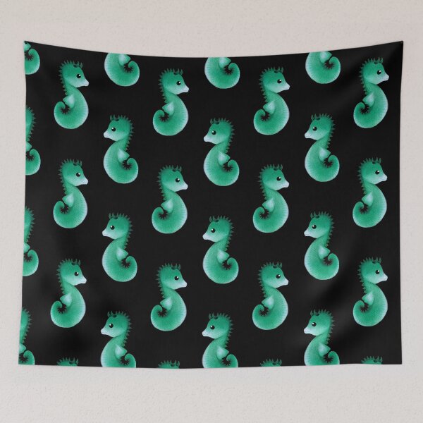Item preview, green cute seahorse - dark designed and sold by doveydotdraws.