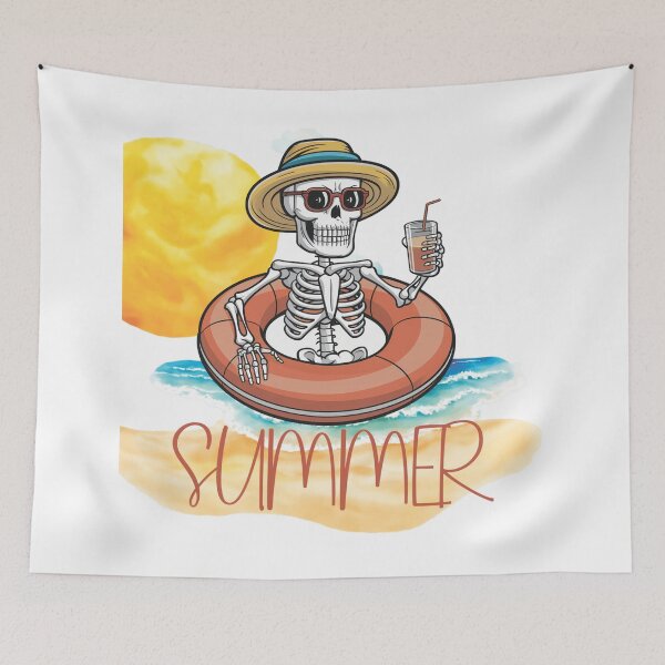 Item preview, A cute skeleton with a drink is bathing in the sea. designed and sold by MagelliShop.