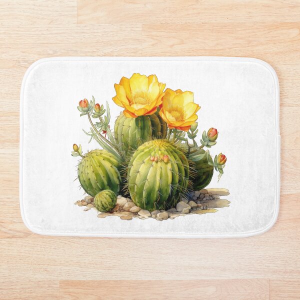 Item preview, Beautiful watercolor illustration of blooming barrel cactus with yellow flowers and buds designed and sold by tonorpuri.