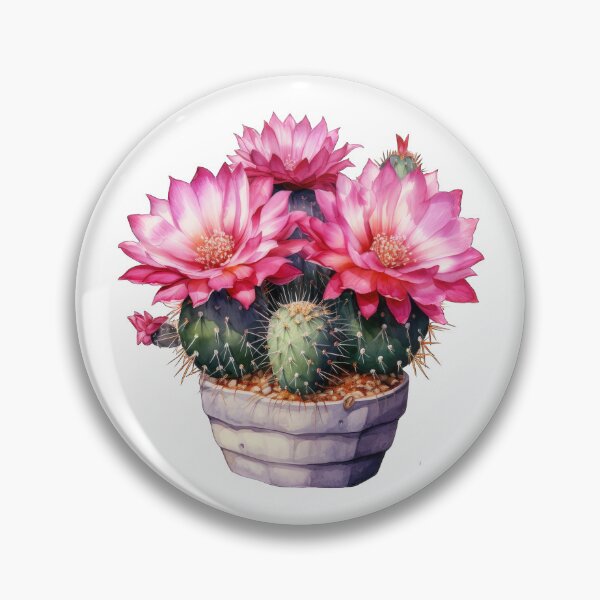 Item preview, Beautiful watercolor painting of a blooming cactus in a pot with vibrant pink flowers designed and sold by tonorpuri.