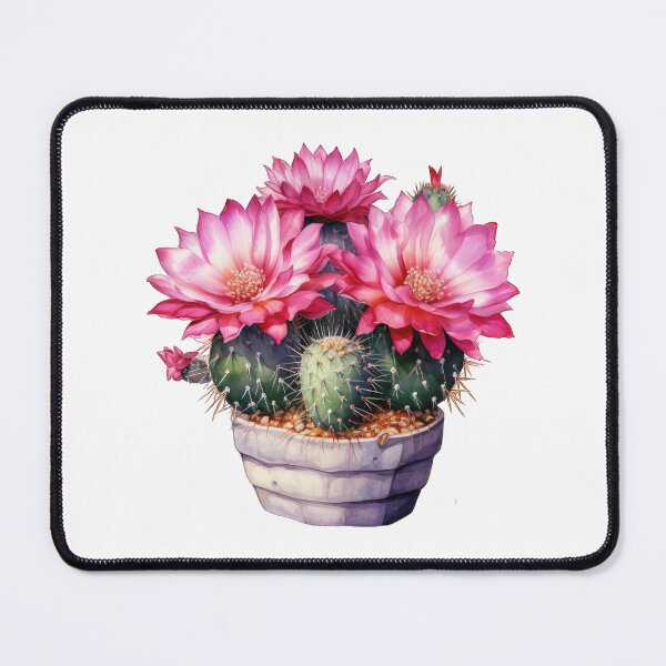 Item preview, Beautiful watercolor painting of a blooming cactus in a pot with vibrant pink flowers designed and sold by tonorpuri.