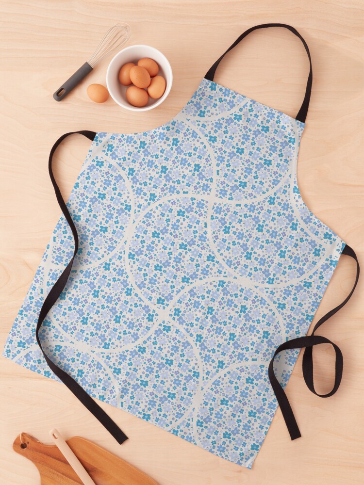 Apron, Retro Florals Berry Blues Art Deco Fans designed and sold by Triplicate Limited