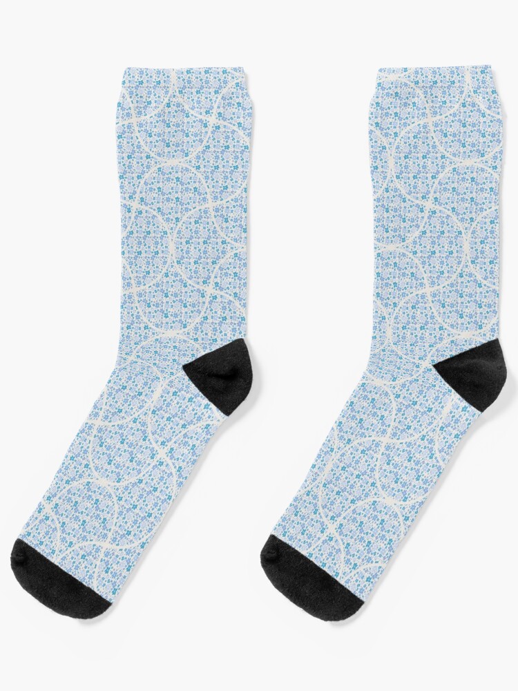 Socks, Retro Florals Berry Blues Art Deco Fans designed and sold by Triplicate Limited
