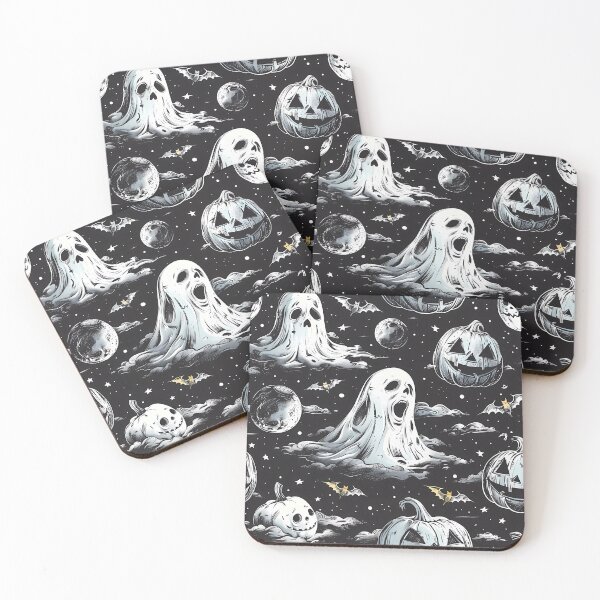 Item preview,  Title Spooky Ghosts and Pumpkins Halloween Pattern, Scary Black and White Design, Halloween Themed Apparel and Household Items designed and sold by MTJ-Mushrooms.