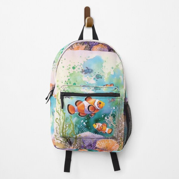 Item preview, Clown fish, nemo, underwater in watercolor with corals, seashells and seaweed flowers and watercolour fish designed and sold by navitalidesign.