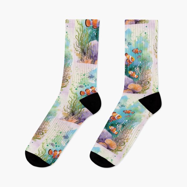 Item preview, Clown fish, nemo, underwater in watercolor with corals, seashells and seaweed flowers and watercolour fish designed and sold by navitalidesign.