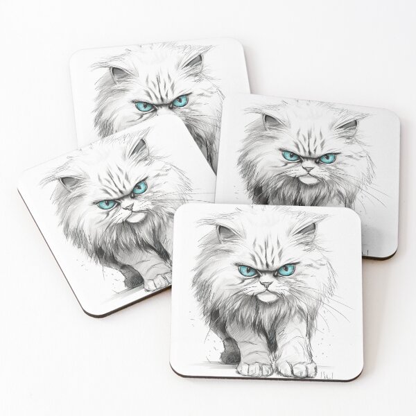 Item preview, Drawing, sketch of a cat from the front, Angry cat, humor designed and sold by ateliersabourin.