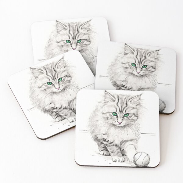 Item preview, Drawing, sketch of a cute kitten playing with a little ball designed and sold by ateliersabourin.