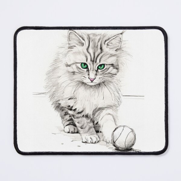 Item preview, Drawing, sketch of a cute kitten playing with a little ball designed and sold by ateliersabourin.