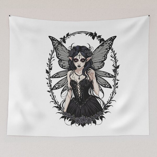 Item preview, Vintage look little goth fairy on a toadstool designed and sold by Invisible-Cult.