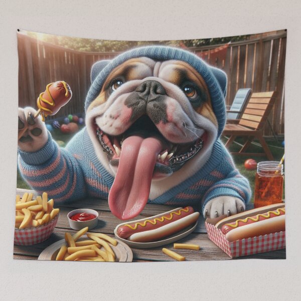 Item preview, Bulldog Social Media Celebrity taking a selfie at a cookout. designed and sold by TheDogOnIt.
