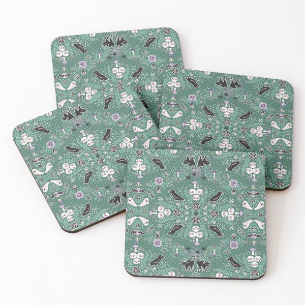 Item preview, Cottagecore Halloween Witchcraft Pixel Art - Damask Pattern - Green designed and sold by HeatherUnderground.