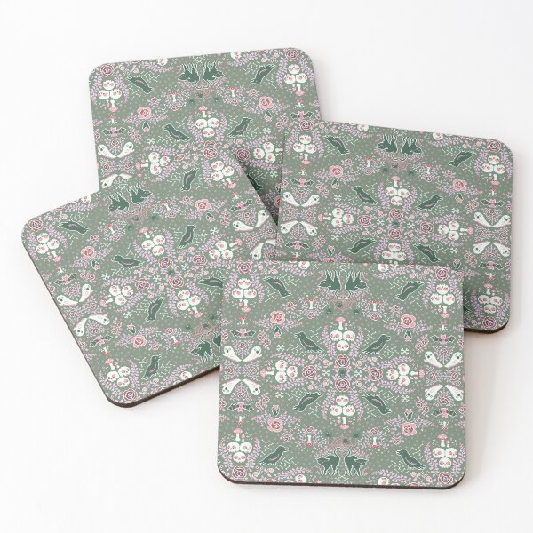 Item preview, Cottagecore Halloween Witchcraft Pixel Art - Damask - Sage Green designed and sold by HeatherUnderground.