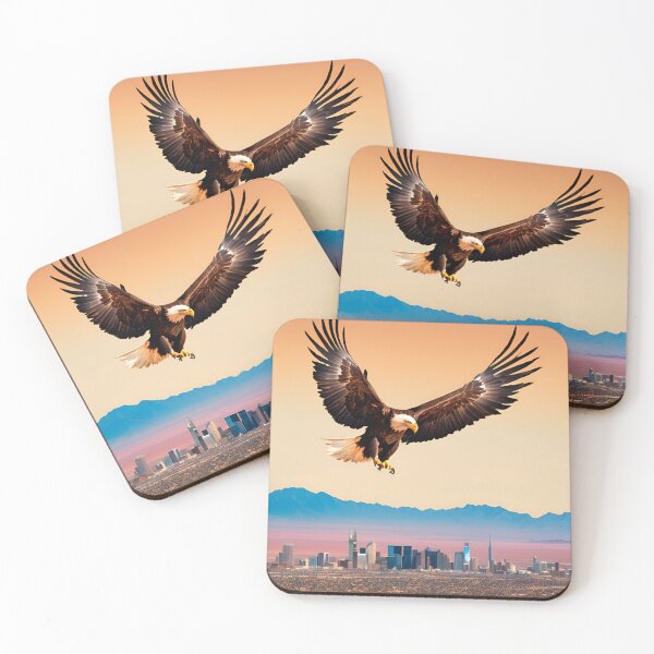 Item preview, Eagle in the desert over a city skyline designed and sold by Rainbow Paws Garden.
