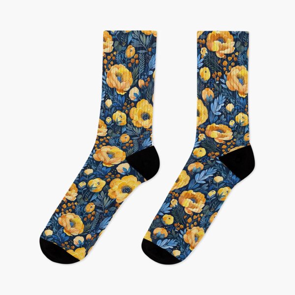 Item preview, Yellow Peonies on navy blue pattern designed and sold by MendaciousMina.